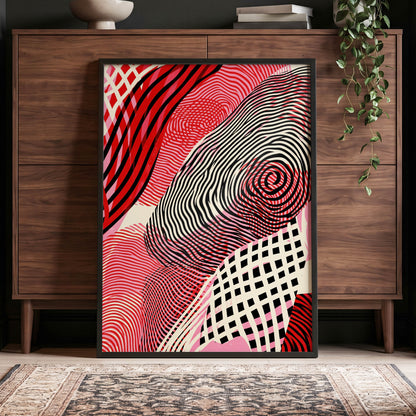 Crimson Current, black, red, pink abstract wall art displayed in a styled interior, gallery view 5