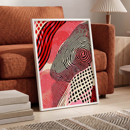 Crimson Current, black, red, pink abstract wall art displayed in a styled interior, gallery view 6