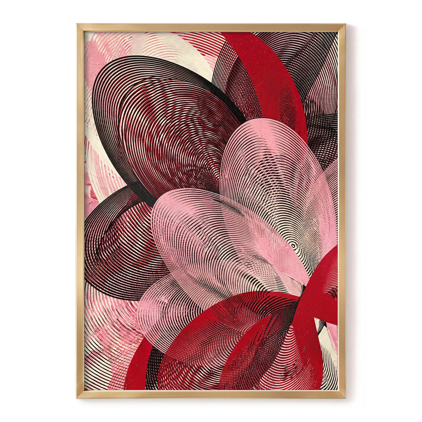 Crimson Currents, black, pink, red abstract wall art, front artwork view