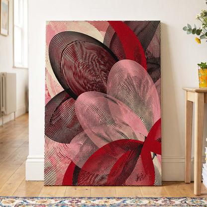 Crimson Currents, black, pink, red abstract wall art on canvas displayed in a styled interior, gallery view 2