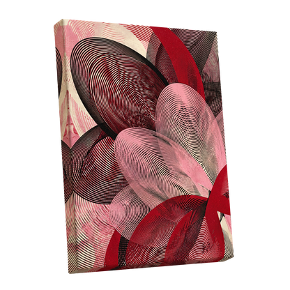 Crimson Currents, black, pink, red abstract wall art shown as a stretched canvas wall art