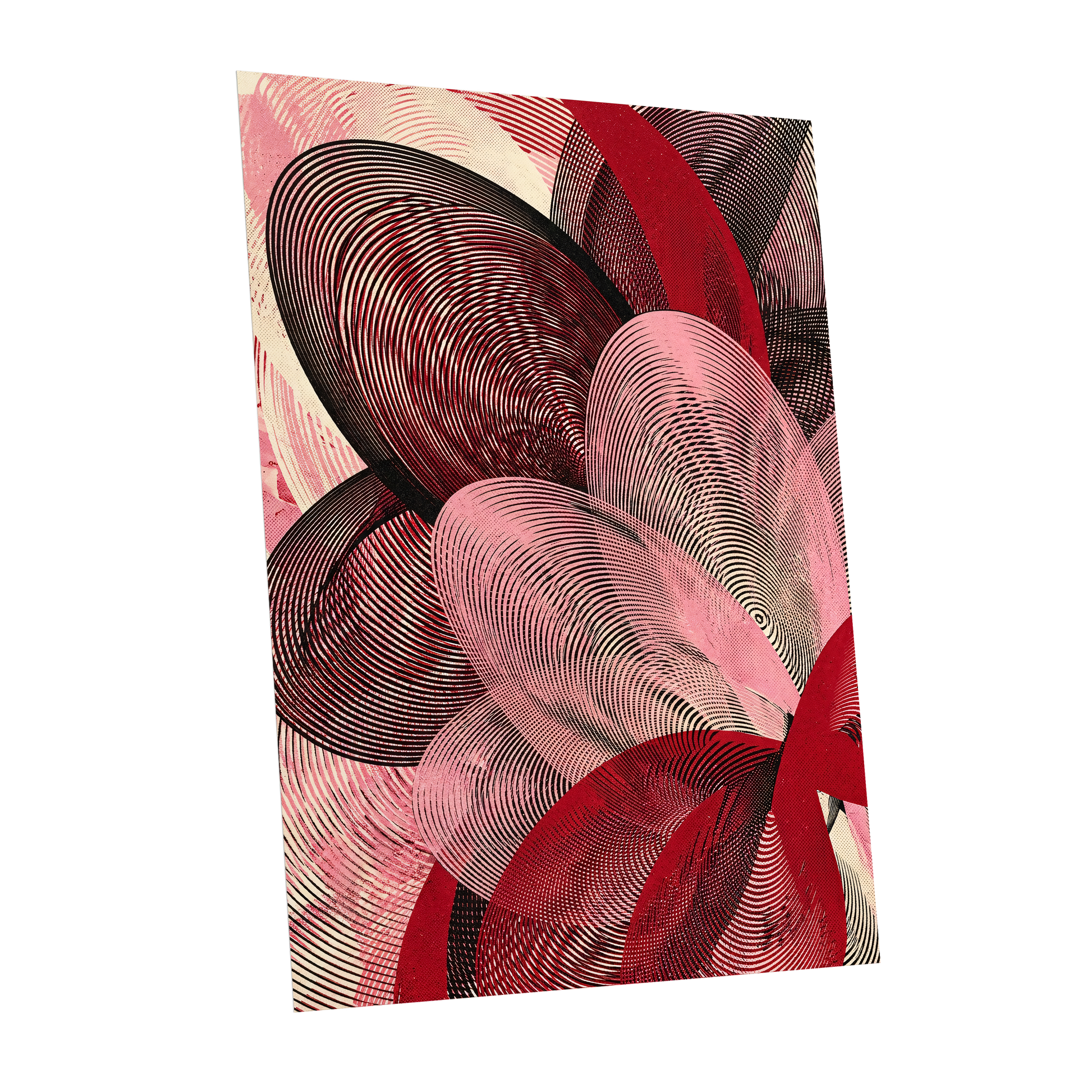 Crimson Currents, black, pink, red abstract wall art shown as a unframed poster wall art print
