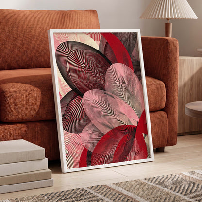 Crimson Currents, black, pink, red abstract wall art displayed in a styled interior, gallery view 5