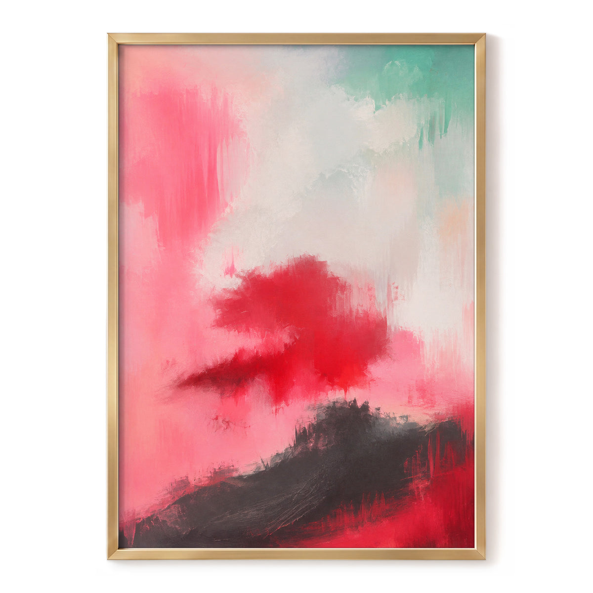 Crimson Drift, pink, red, black abstract wall art, front artwork view