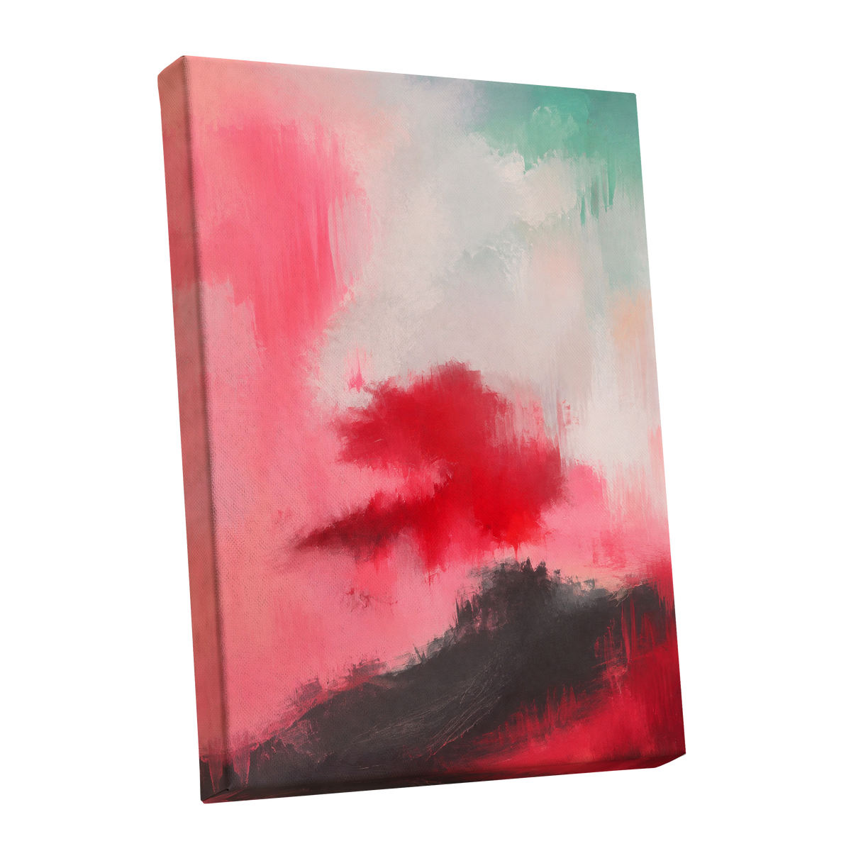 Crimson Drift, pink, red, black abstract wall art shown as a stretched canvas wall art