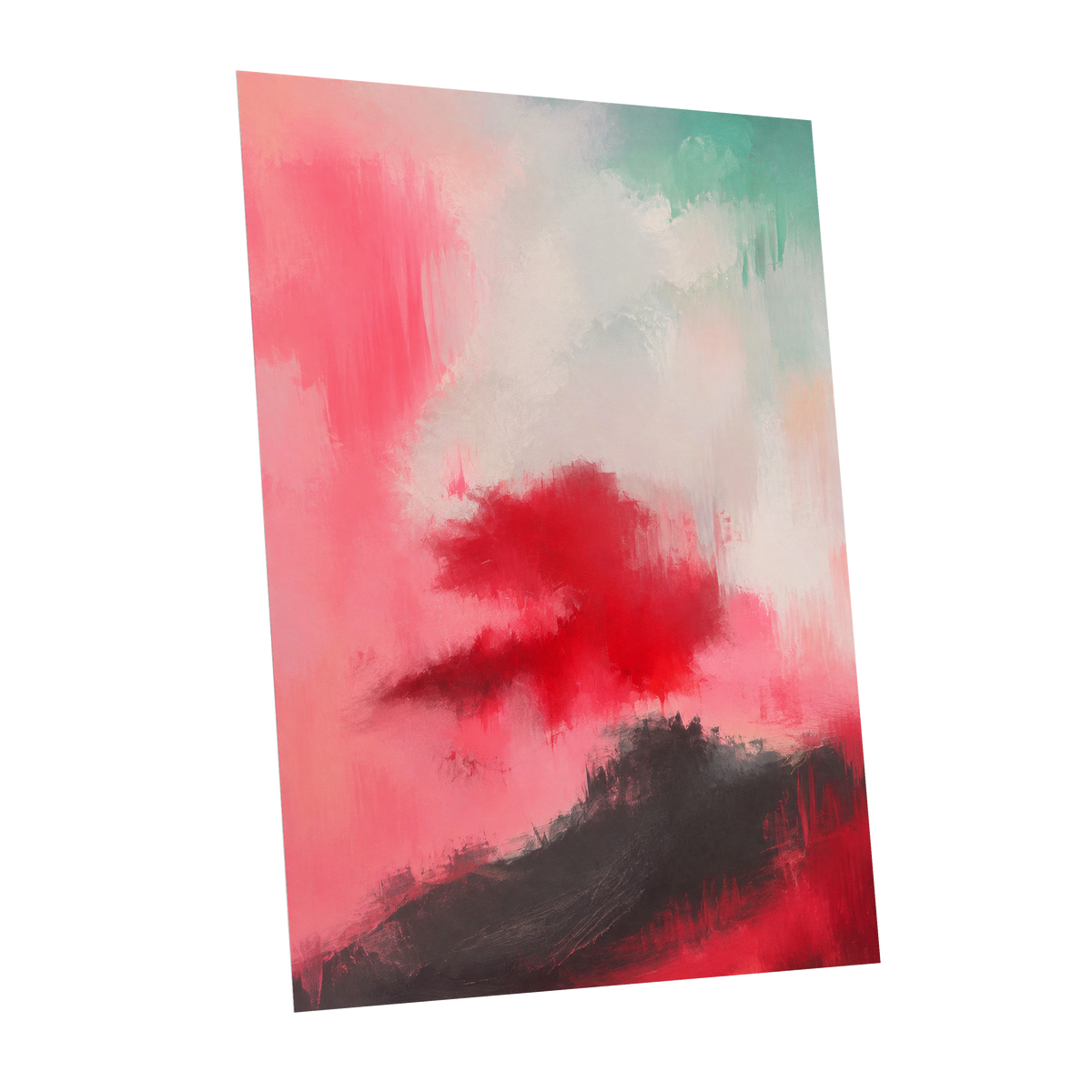 Crimson Drift, pink, red, black abstract wall art shown as a unframed poster wall art print