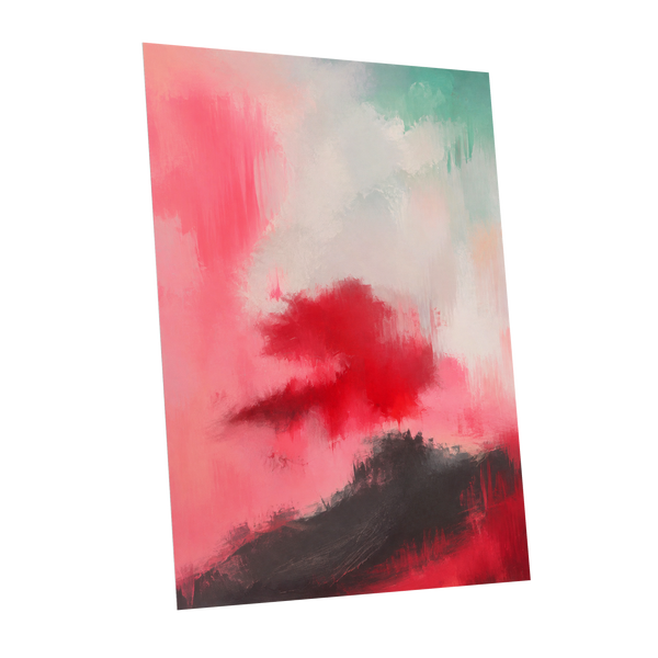 Crimson Drift, pink, red, black abstract wall art shown as a unframed poster wall art print