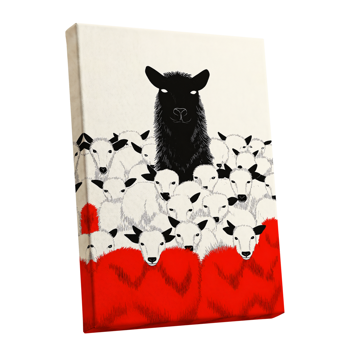 Crimson Flock, black, white, red nature wall art shown as a stretched canvas wall art