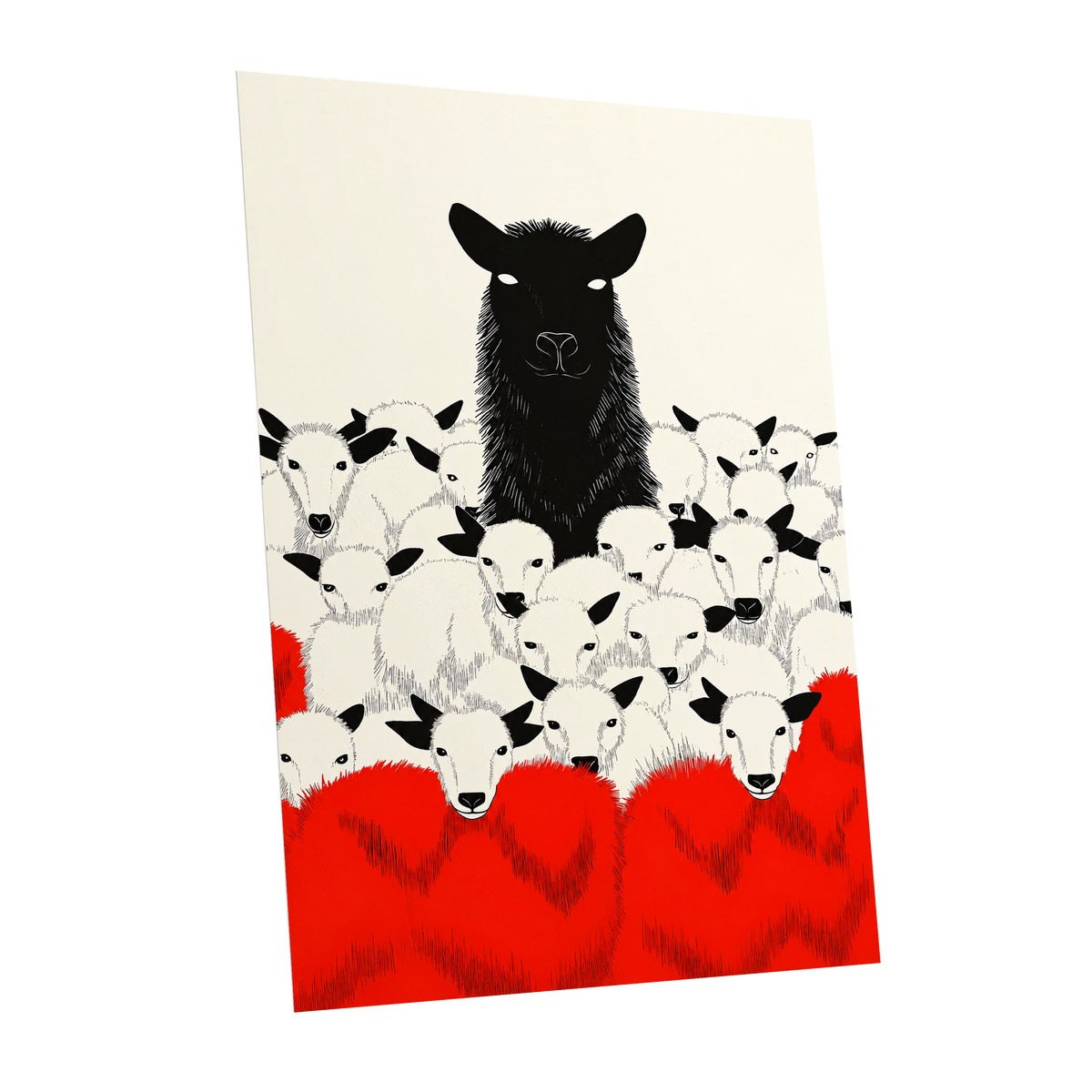 Crimson Flock, black, white, red nature wall art shown as a unframed poster wall art print