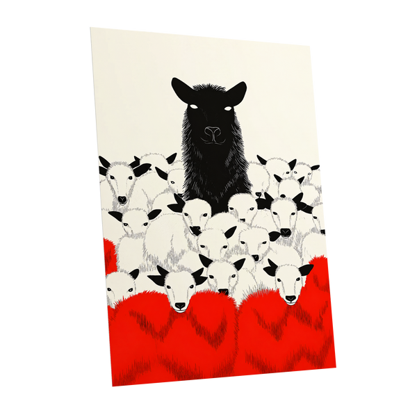 Crimson Flock, black, white, red nature wall art shown as a unframed poster wall art print