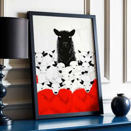 Crimson Flock, black, white, red nature wall art displayed in a styled interior, gallery view 3