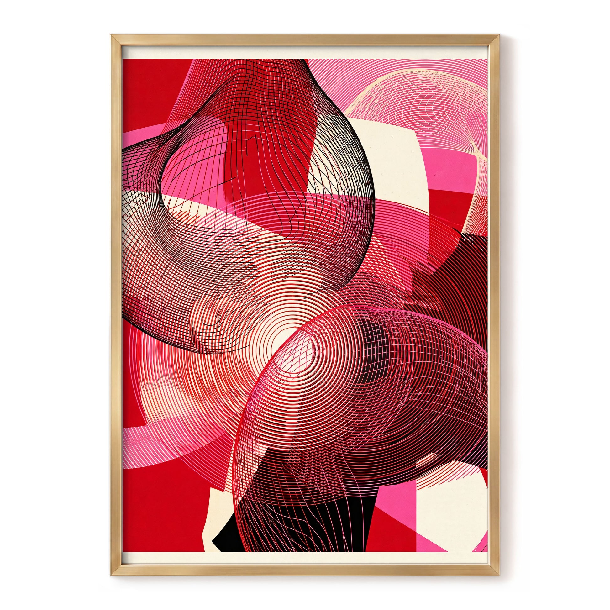 Crimson Frequencies, red, pink, black abstract wall art, front artwork view