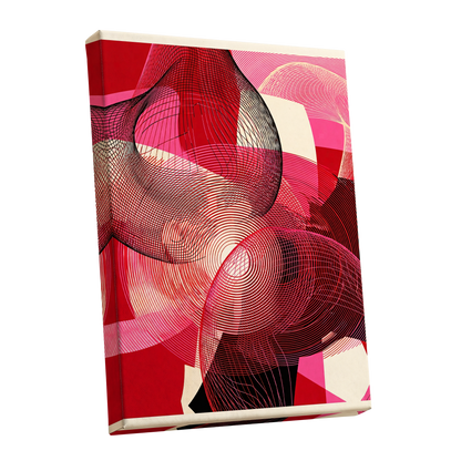 Crimson Frequencies, red, pink, black abstract wall art shown as a stretched canvas wall art