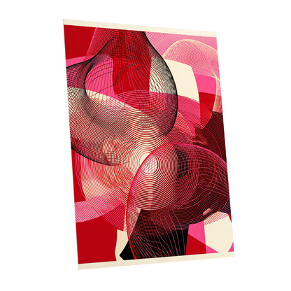 Crimson Frequencies, red, pink, black abstract wall art shown as a unframed poster wall art print