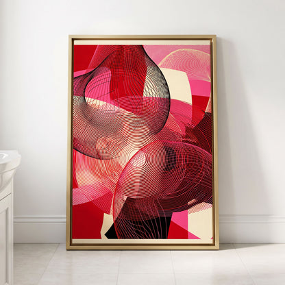 Crimson Frequencies, red, pink, black abstract wall art displayed in a styled interior, gallery view 2