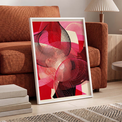 Crimson Frequencies, red, pink, black abstract wall art displayed in a styled interior, gallery view 5