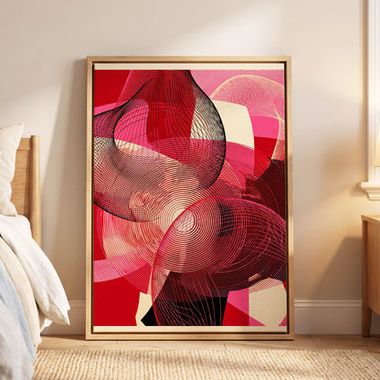 Crimson Frequencies, red, pink, black abstract wall art displayed in a styled interior, gallery view 6