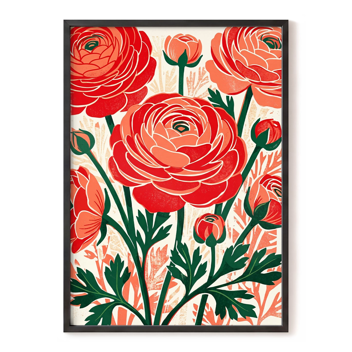 Crimson Garden Rhythm, red, green, beige floral wall art, front artwork view