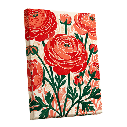 Crimson Garden Rhythm, red, green, beige floral wall art shown as a stretched canvas wall art