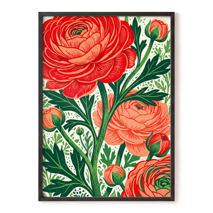 Crimson Garden Rise, red, green, beige floral wall art, front artwork view
