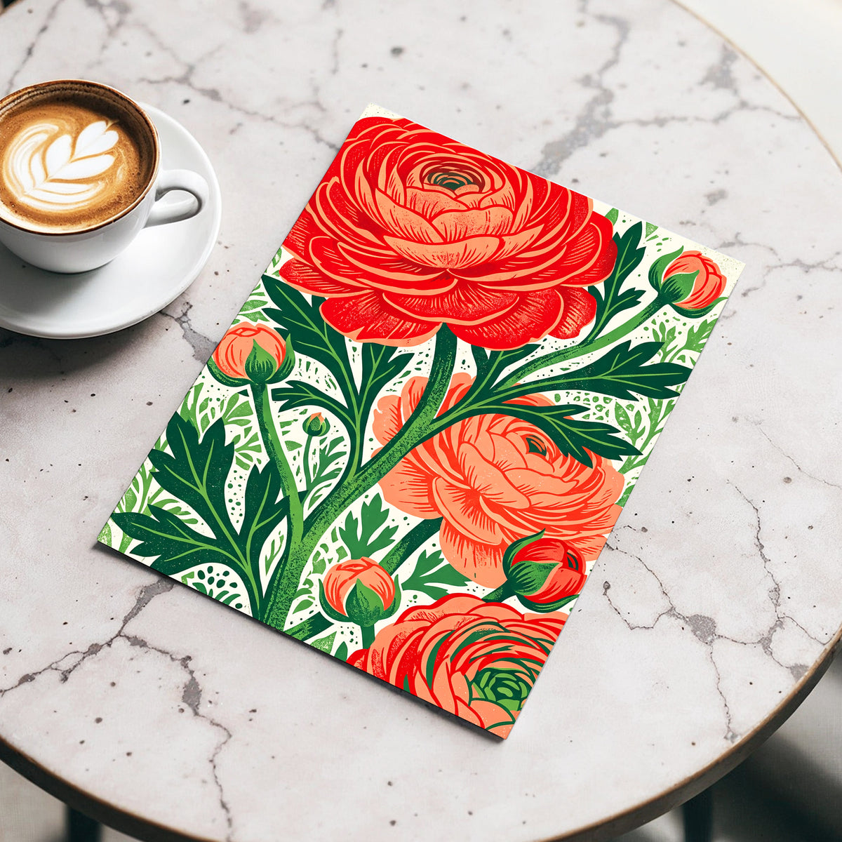 Crimson Garden Rise, red, green, beige floral wall art displayed in a styled interior, gallery view 3