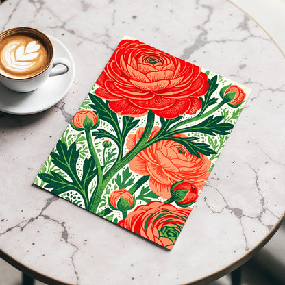 Crimson Garden Rise, red, green, beige floral wall art displayed in a styled interior, gallery view 3