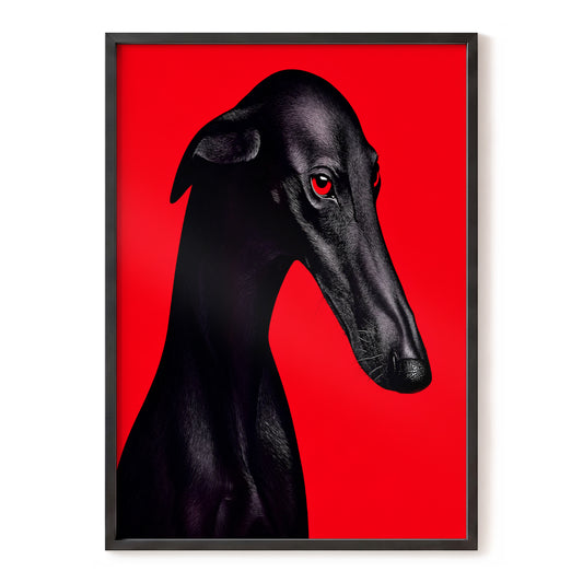 Crimson Greyhound, black, red nature wall art, front artwork view