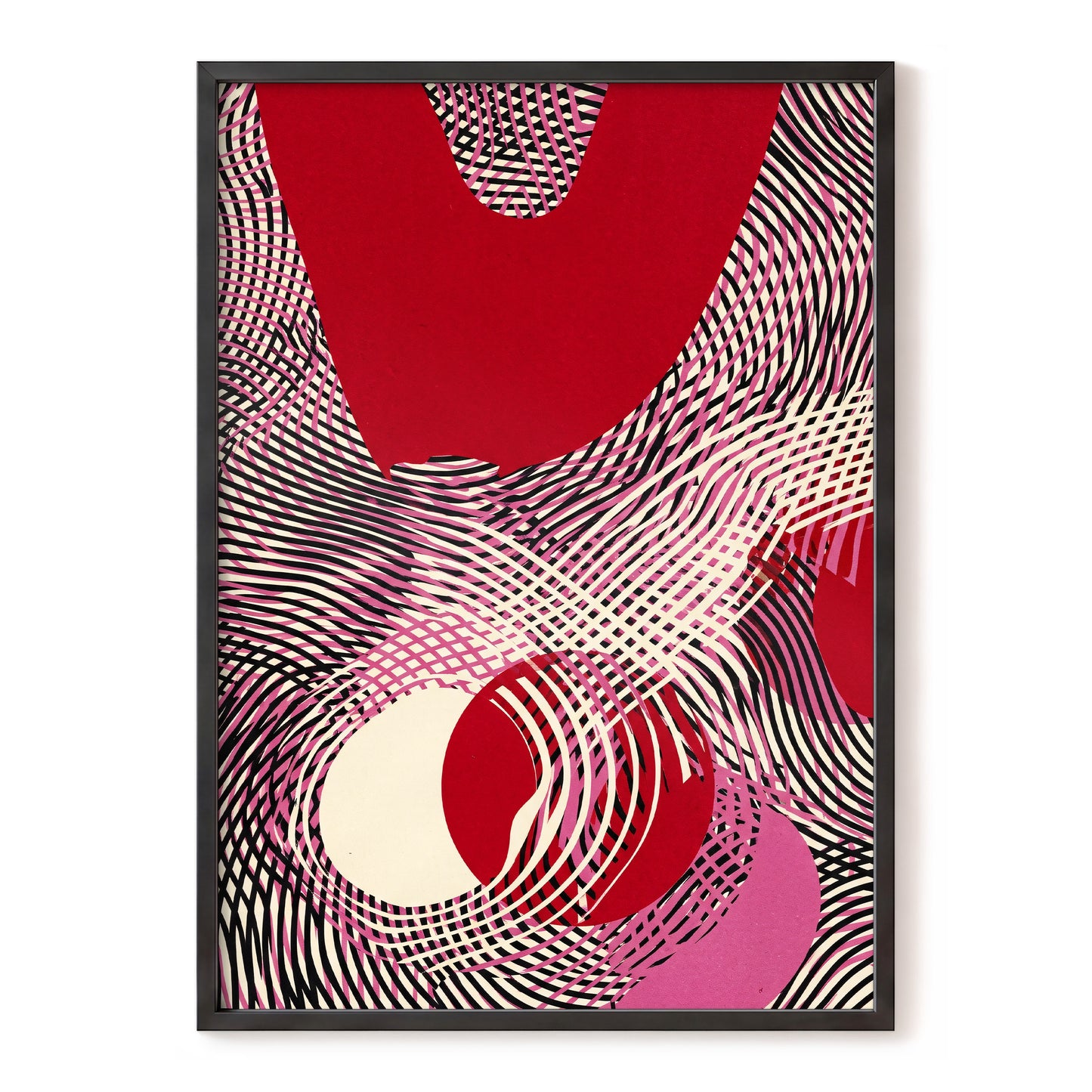 Crimson Interference, red, black, pink abstract wall art, front artwork view
