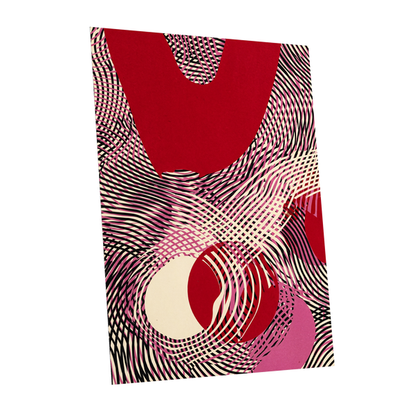 Crimson Interference, red, black, pink abstract wall art shown as a unframed poster wall art print