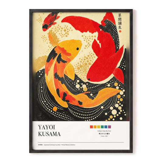 Crimson Koi Currents, red, orange, black nature wall art, front artwork view