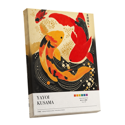 Crimson Koi Currents, red, orange, black nature wall art shown as a stretched canvas wall art