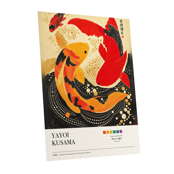 Crimson Koi Currents, red, orange, black nature wall art shown as a unframed poster wall art print