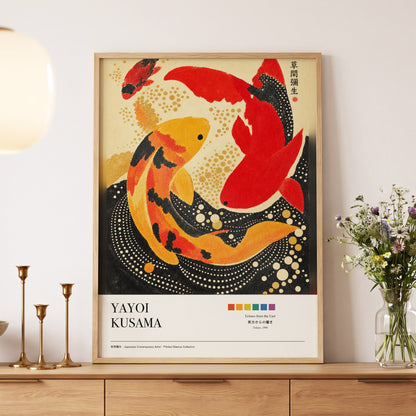 Crimson Koi Currents, red, orange, black nature wall art displayed in a styled interior, gallery view 4