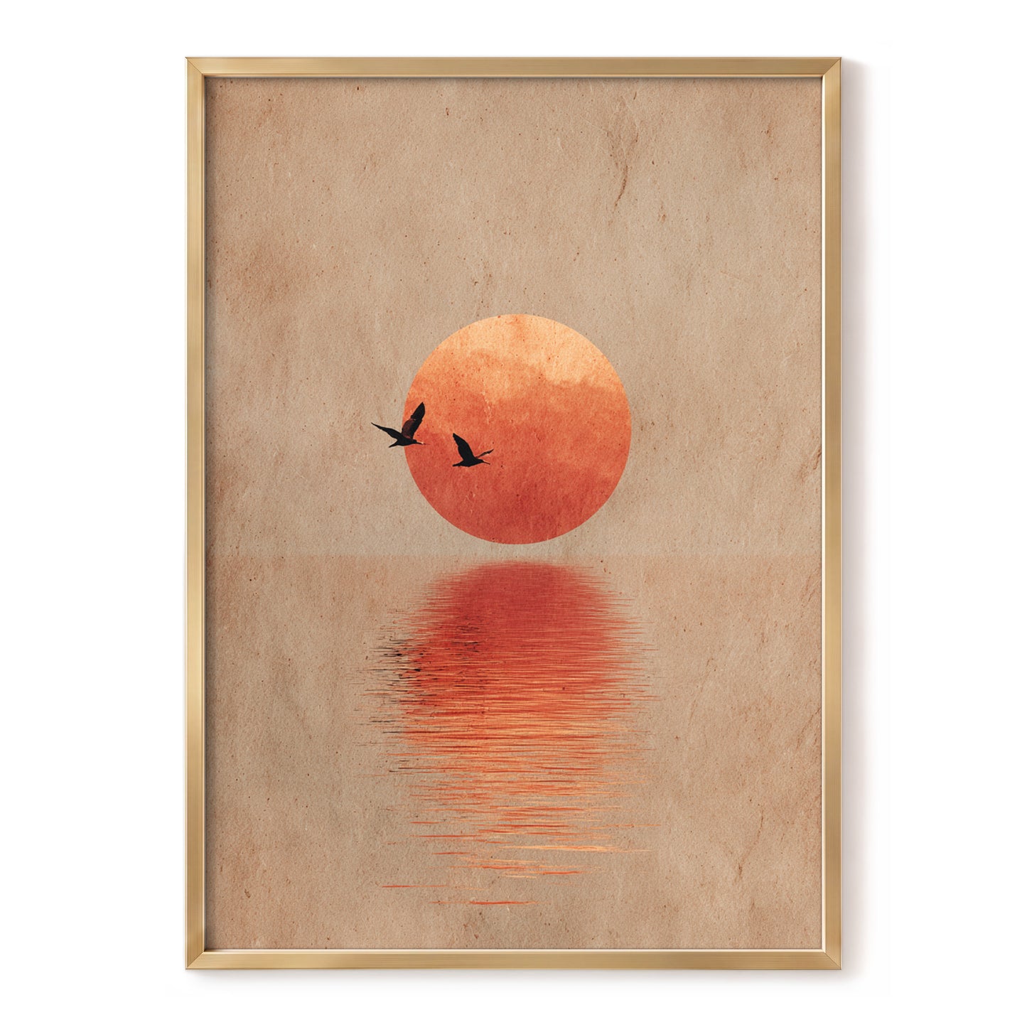 Crimson Migration, beige, red, orange nature wall art, front artwork view