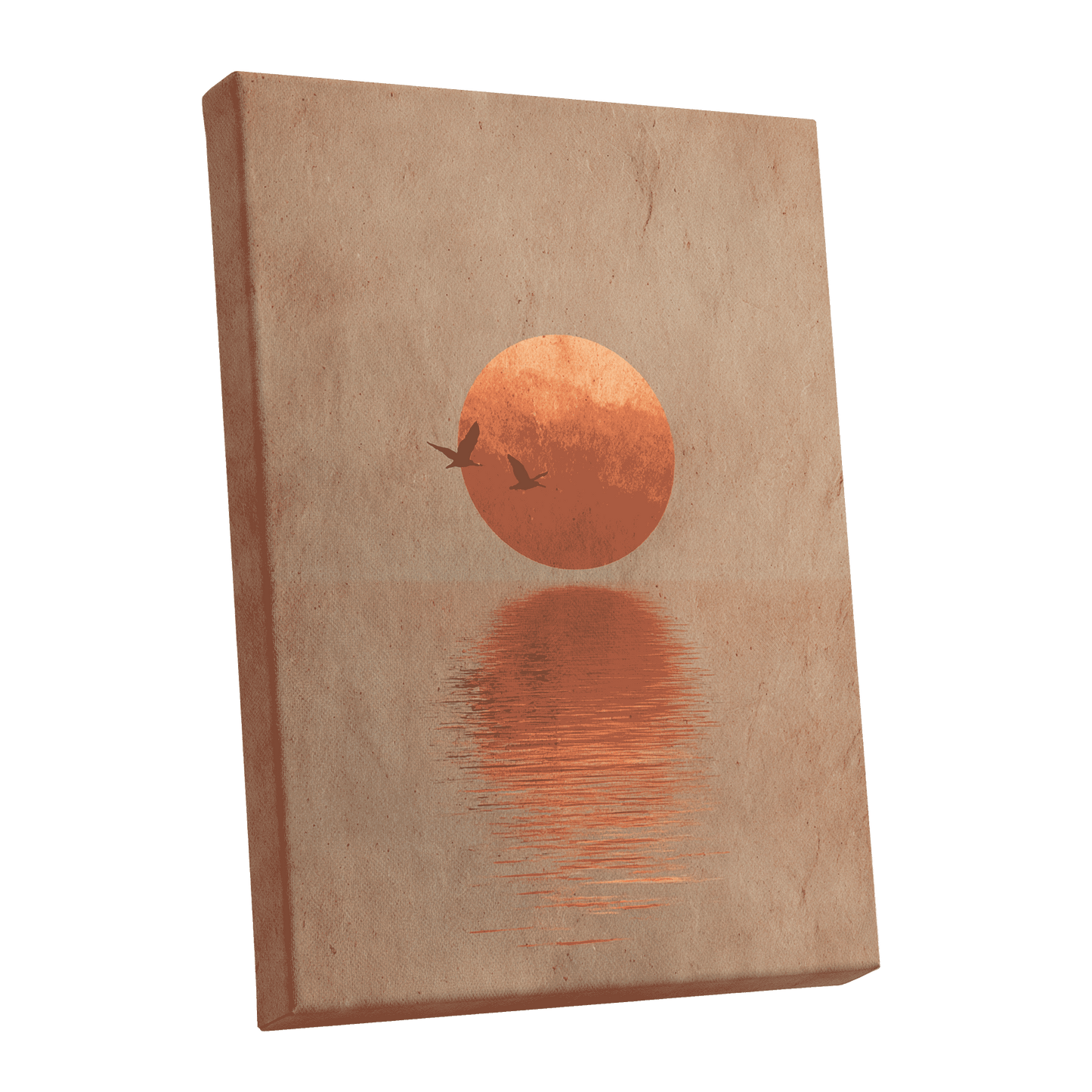 Crimson Migration, beige, red, orange nature wall art shown as a stretched canvas wall art