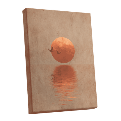 Crimson Migration, beige, red, orange nature wall art shown as a stretched canvas wall art