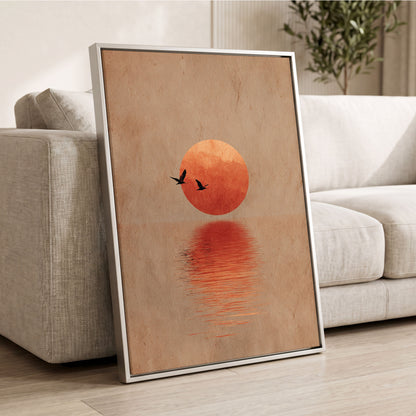 Crimson Migration, beige, red, orange nature wall art displayed in a styled interior, gallery view 2