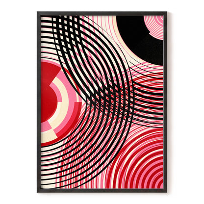 Crimson Orbit, black, pink, red abstract wall art, front artwork view