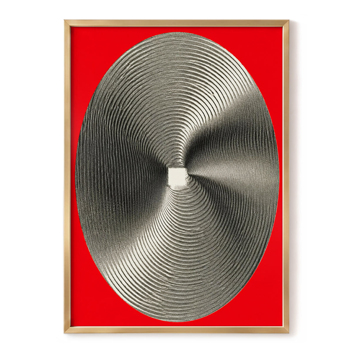 Crimson Orbit, red, black, gray abstract wall art, front artwork view