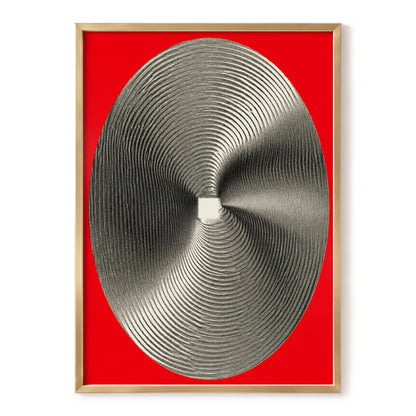 Crimson Orbit, red, black, gray abstract wall art, front artwork view