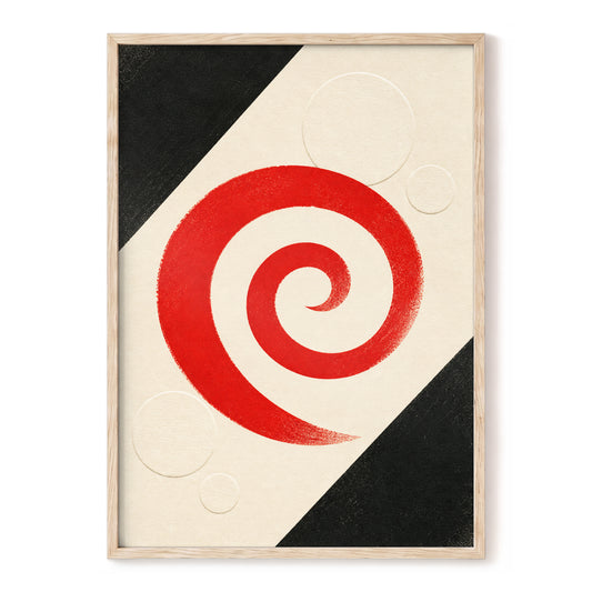 Crimson Orbit, red, beige, black abstract wall art, front artwork view