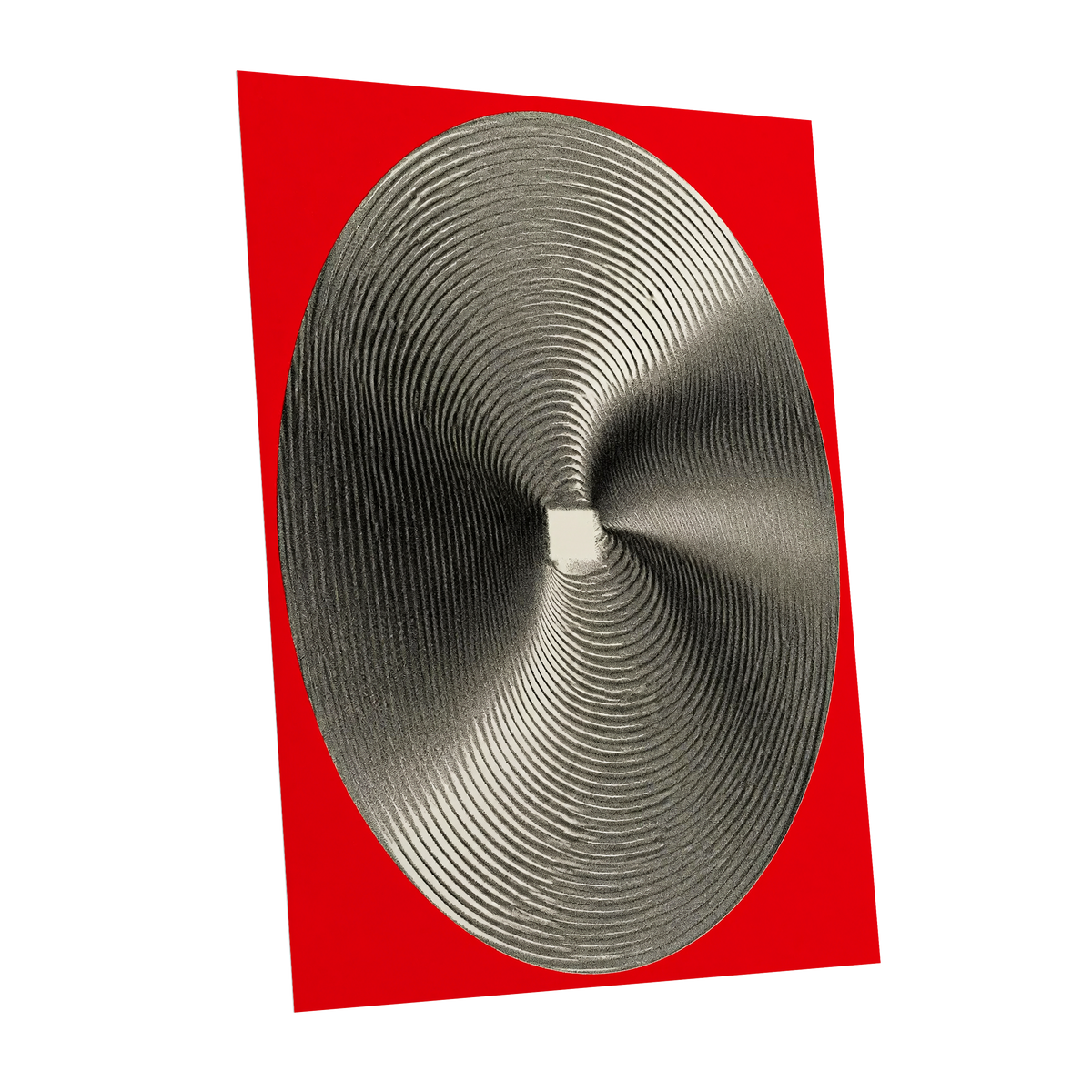 Crimson Orbit, red, black, gray abstract wall art shown as a unframed poster wall art print