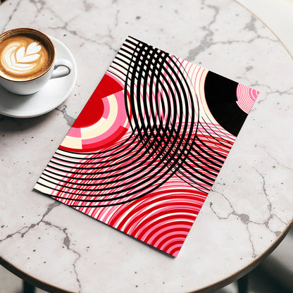 Crimson Orbit, black, pink, red abstract wall art displayed in a styled interior, gallery view 4