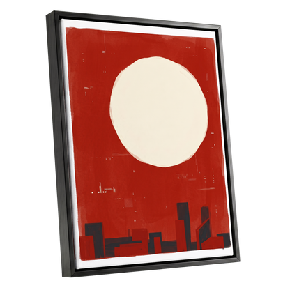 Crimson Quiet, red, beige, black minimalist wall art shown as a black framed canvas wall art