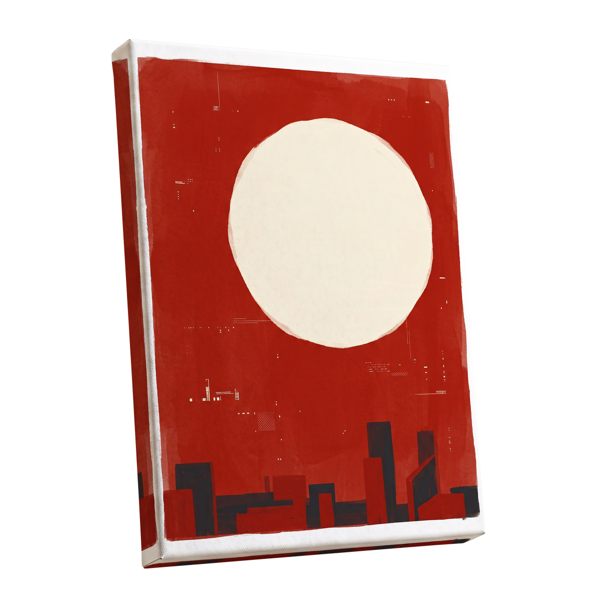 Crimson Quiet, red, beige, black minimalist wall art shown as a stretched canvas wall art