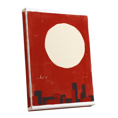 Crimson Quiet, red, beige, black minimalist wall art shown as a stretched canvas wall art