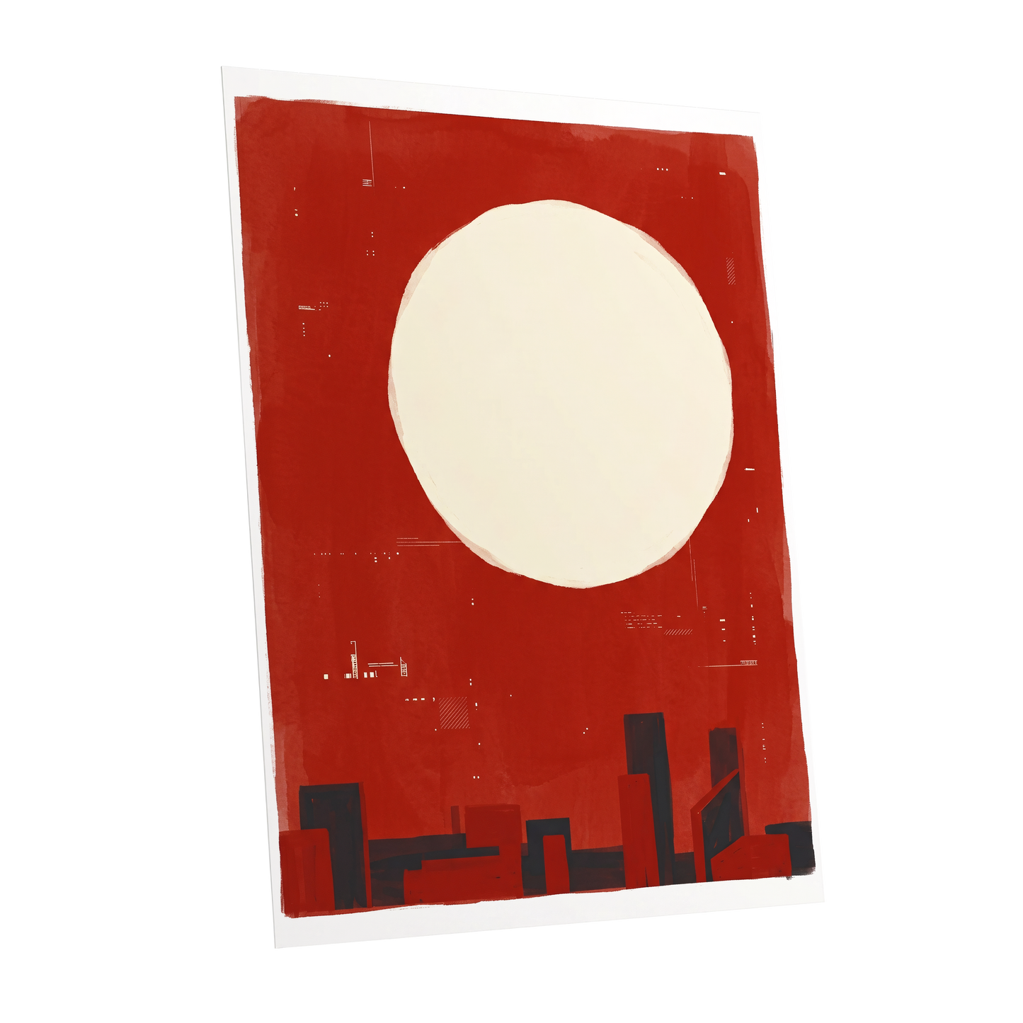 Crimson Quiet, red, beige, black minimalist wall art shown as a unframed poster wall art print