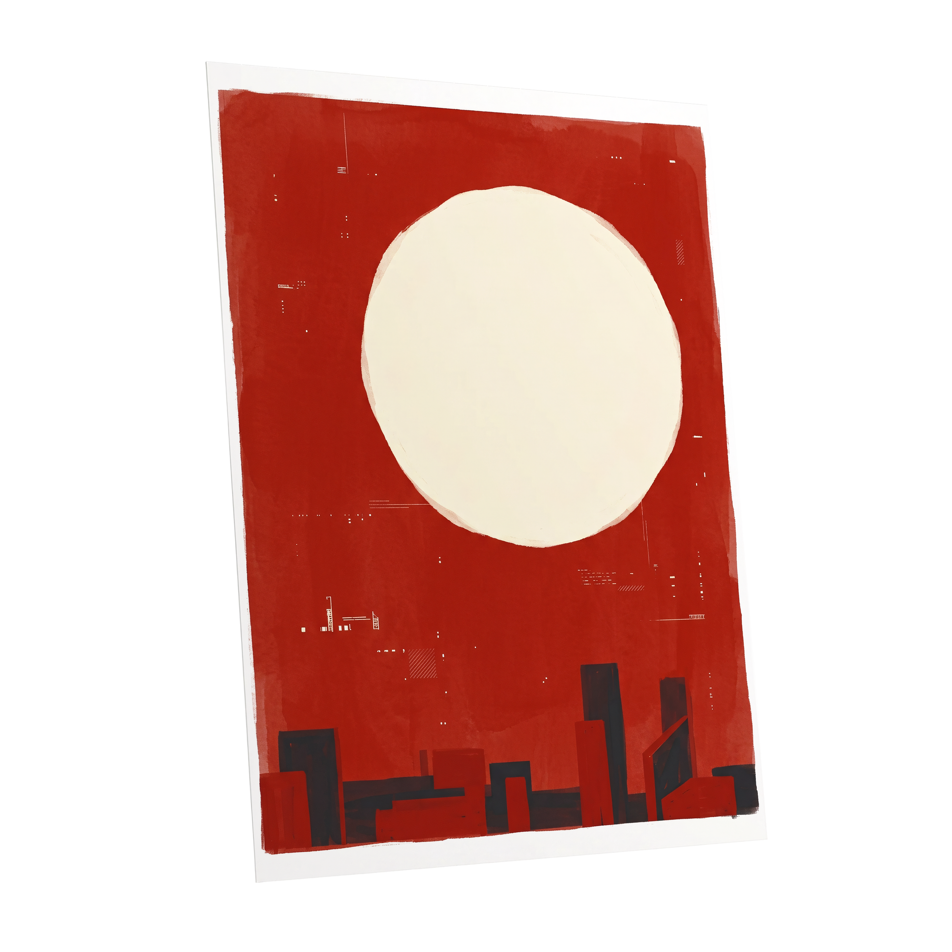 Crimson Quiet, red, beige, black minimalist wall art shown as a unframed poster wall art print
