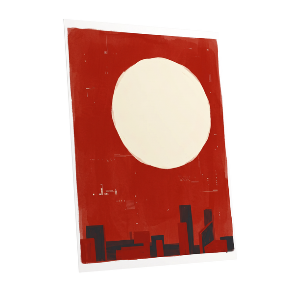 Crimson Quiet, red, beige, black minimalist wall art shown as a unframed poster wall art print
