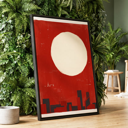Crimson Quiet, red, beige, black minimalist wall art displayed in a styled interior, gallery view 1